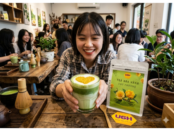 Matcha Lá trà hoa vàng Cúc Phương 90gam