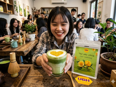Matcha Lá trà hoa vàng Cúc Phương 90gam